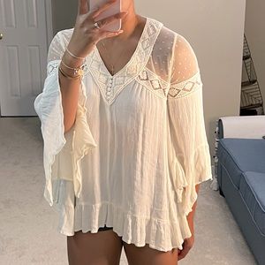 😁 Off white Lace polka dot babydoll top